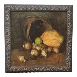 Mid 20th Century William Frederick Foster Oil Painting Fall Harvest Still Life Post Impressionist, Framed
