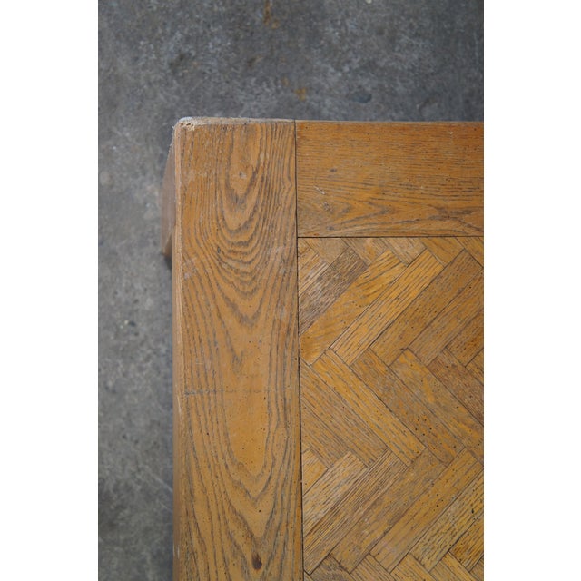 1970s Mid Century Modern Parsons Style Oak Herringbone Coffee Cocktail Table 58" For Sale - Image 9 of 13