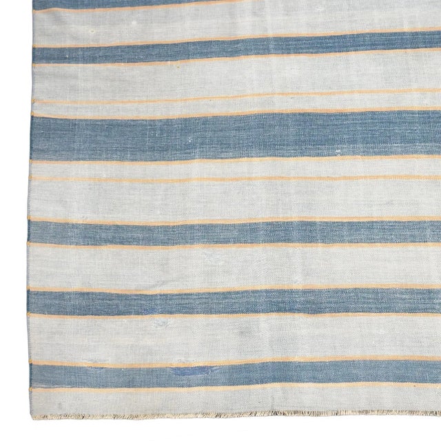 Rug & Kilim Vintage Dhurrie Striped Square Rug in Blue, From Rug & Kilim For Sale - Image 4 of 6