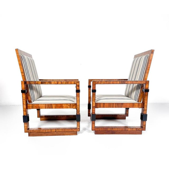 Art Deco Armchairs in Wood and Fabric, 1930, Set of 2 For Sale - Image 4 of 9