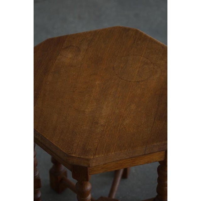 Brown Mid-Century Modern Danish Hexagon Side Table in Oak with Turned Legs, 1950s For Sale - Image 8 of 18