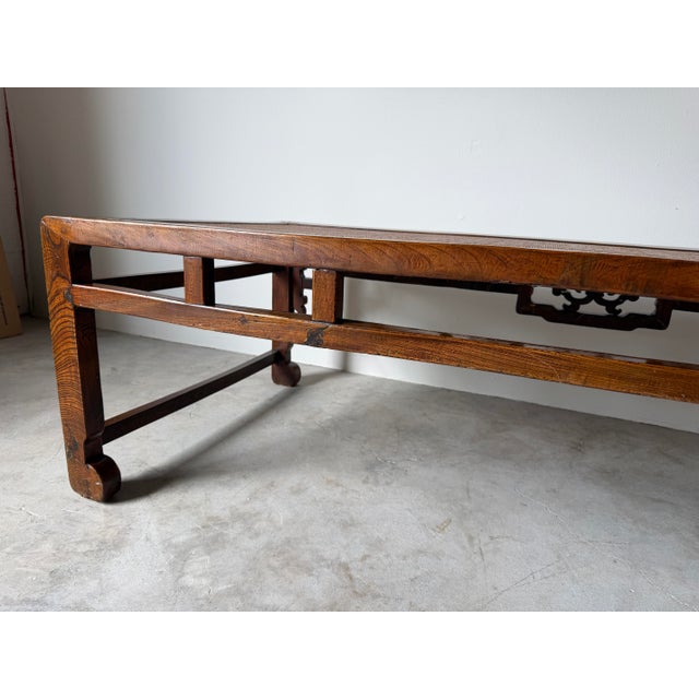 Antique Chinese Carved Wood Rectangular Coffee Table With Inset Rattan Top For Sale - Image 10 of 16