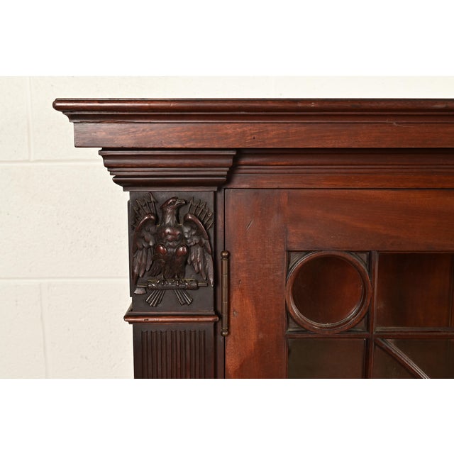 Wood R. J. Horner Style Antique American Empire Monumental Carved Mahogany Quadruple Bookcase Cabinet, Circa 1890s For Sale - Image 7 of 14