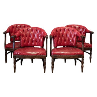 Set of English Red Studded Club Chairs, 1920s For Sale
