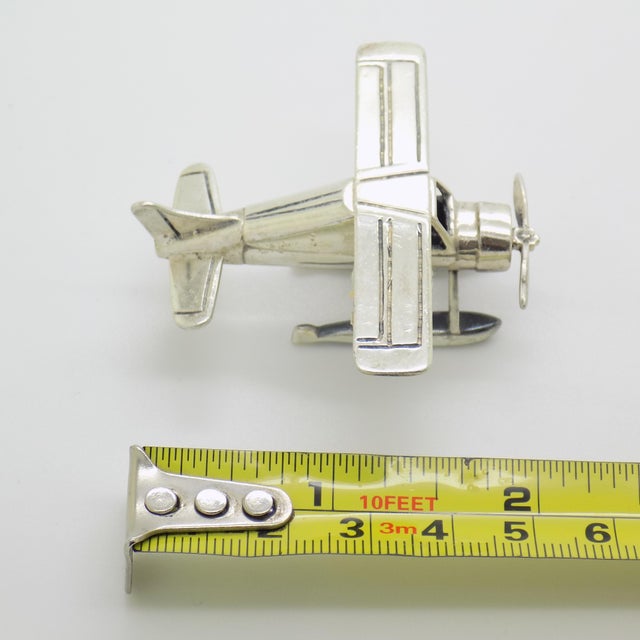 Vintage Italian Handmade Genuine Sterling Silver 925 Floatplane Seaplane Airplane Figurine Sculpture For Sale - Image 12 of 12