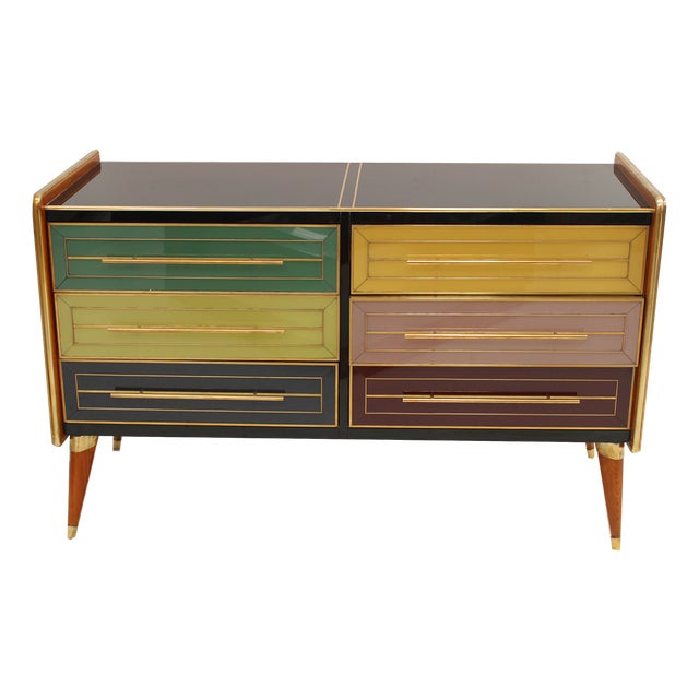 Italain Sideboard in Wood & Glass, 1950s For Sale
