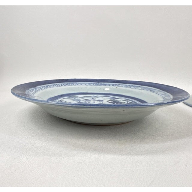 Pair of 19th Century Chinese Export "Canton" Blue & White Shallow Bowls, 8.75" For Sale In Portland, OR - Image 6 of 9