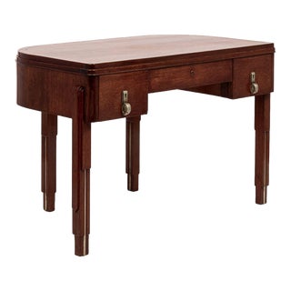 Antique Art Deco Wood and Ebonized Demilune Desk, 1930s For Sale