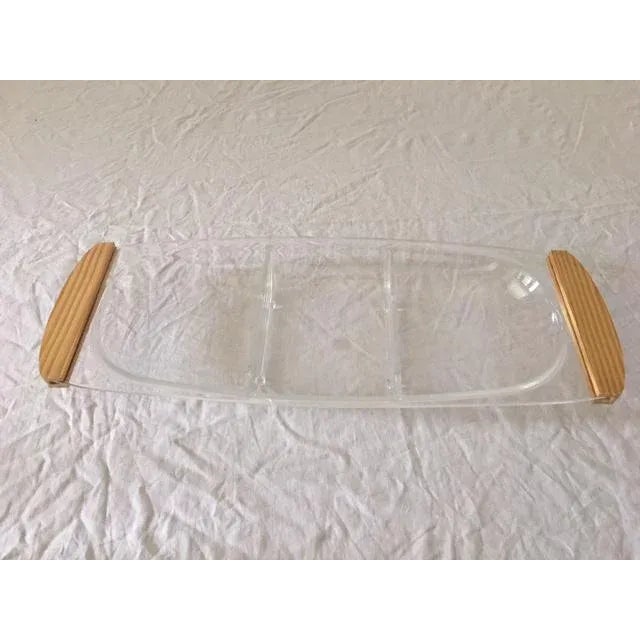 Contemporary lucite divided serving dish , great for entertaining this summer ! Wood handles, three divided sections for...