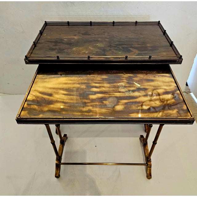 Brass & Iridescent Pair of Vintage Nesting Tables For Sale - Image 9 of 12