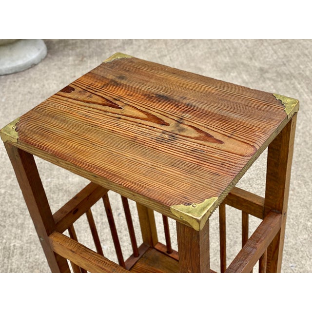 Vintage Farmhouse Country Pine Plant Stand Occasional Side Table For Sale - Image 4 of 12