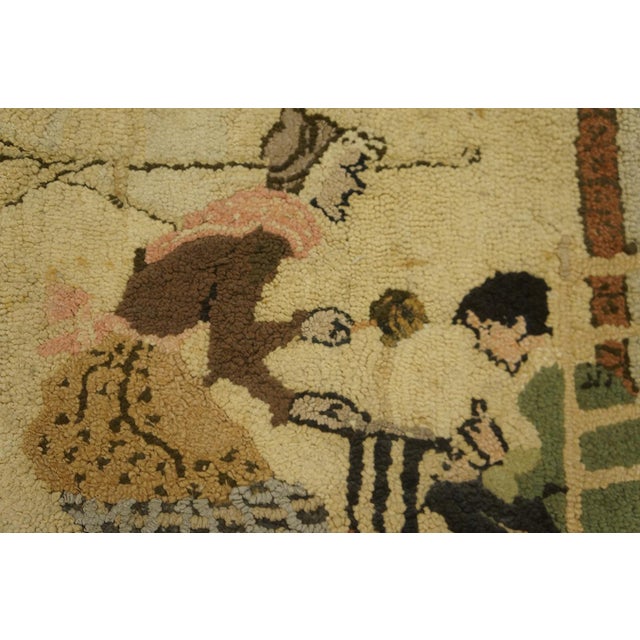 American 1920s Tan Camel Scene Pictorial Antique American Hooked Rug 2' 0" X 2' 0" Handknotted Wool Carpet For Sale - Image 3 of 6