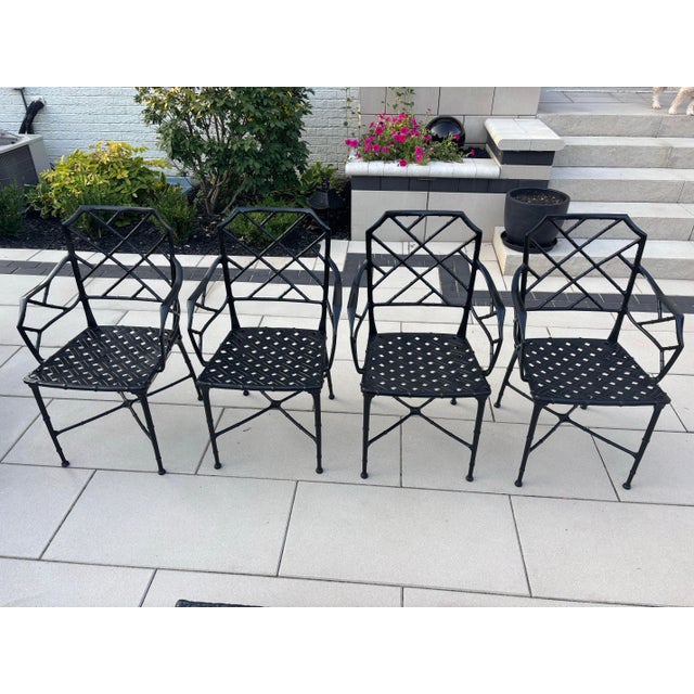 Chinoiserie Vintage Restored Chinoiserie Calcutta Patio Chairs by Brown Jordan- Set of 4 For Sale - Image 3 of 12