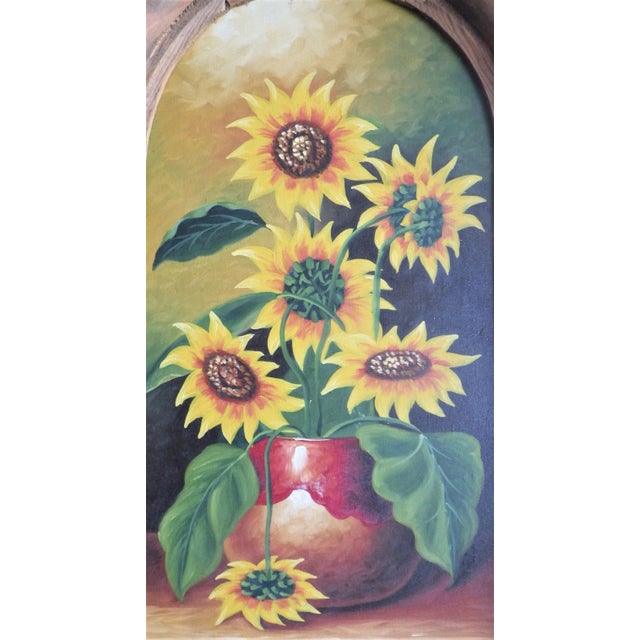 Wood 1930s Sunflowers Oil on Canvas Painting For Sale - Image 7 of 13
