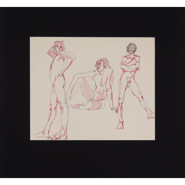 Three Poses - Original Male Nude Figurative Drawing on Paper Original male figurative drawing on paper depicting a nude...