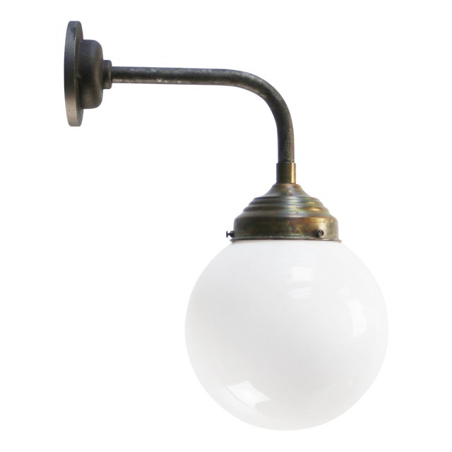 Vintage White Opaline Glass and Cast Iron Sconce For Sale