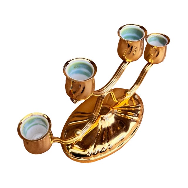 1940s Four-Light, Gold-Plated Table Candlestick, Germany, 1940s. For Sale - Image 5 of 12