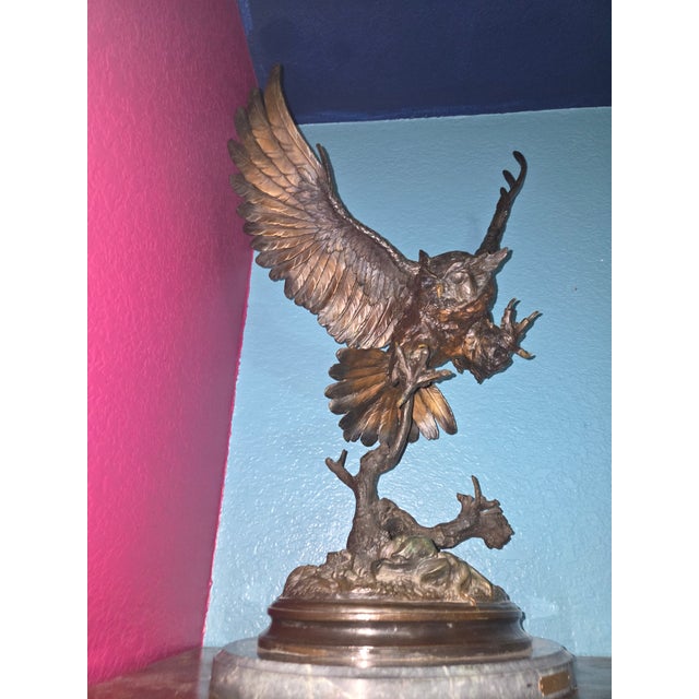 Realism Late 20th Century Owl, Finest Us Lost Wax Bronze Statue Signed Jules Moigniez ~ Large For Sale - Image 3 of 9