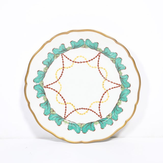Set of 16 Turquoise & 24k Gilt Border Porcelain Dinner Plates by Hutschenreuther For Sale - Image 9 of 16