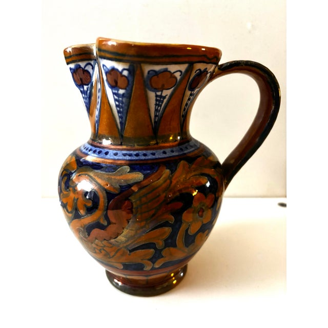 Vintage Italian Majolica Luster Griffin Pitcher, Hand-Painted Renaissance Revival For Sale - Image 10 of 10