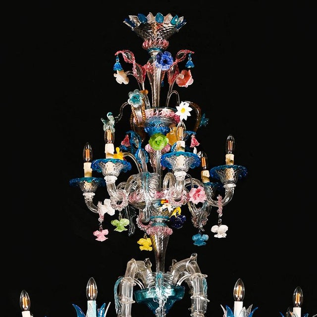 Murano Glass Chandelier with Multicolored Crystal in the style of Rezzonico, 1930s For Sale - Image 8 of 10