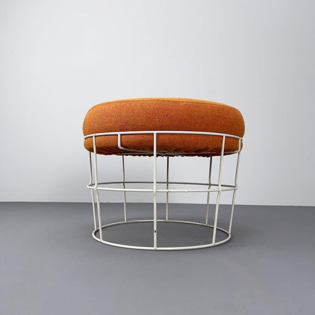 Metal White Wire Stool with Orange Hallingdal Cover by Kvadrat, Germany, 1960s For Sale - Image 7 of 7