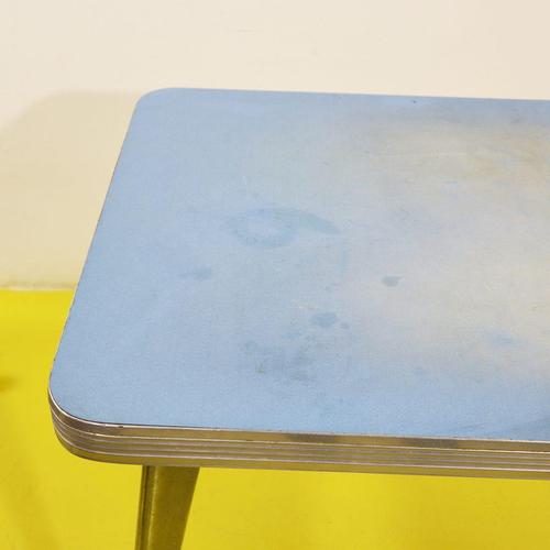 Rectangular Blue Laminate Table with Metal Legs For Sale - Image 4 of 11