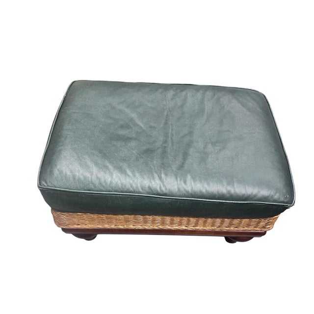 Wood Pair of Large Wicker Wingback Chairs With Ottoman by Henry Link for Lexington Furniture 1972 For Sale - Image 7 of 12