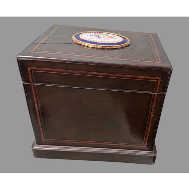 Early 20th Century Antique Victorian Keepsake Vanity Cabinet Hand Painted Floral Porcelain Plaques For Sale - Image 5 of 8