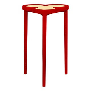 Matthew Izzo Home Dylan Matte Red Lacquer Flip Top Clover Shaped Drinks Table For Sale