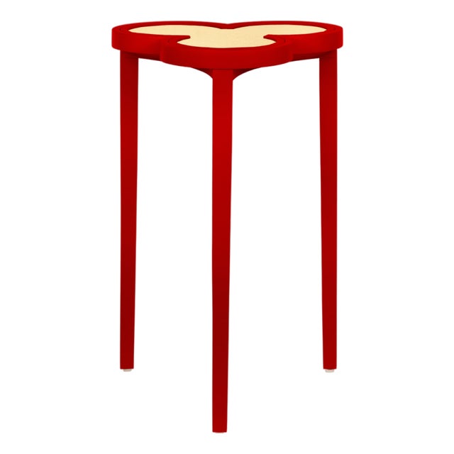 Matthew Izzo Home Dylan Matte Red Lacquer Flip Top Clover Shaped Drinks Table For Sale
