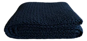 French Cotton Waffle Woven Bed Size Blanket in Noir