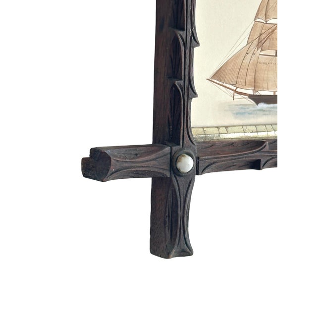 Original Hand-Painted Sailboat Painting in a Antique Folk Frame For Sale - Image 4 of 4