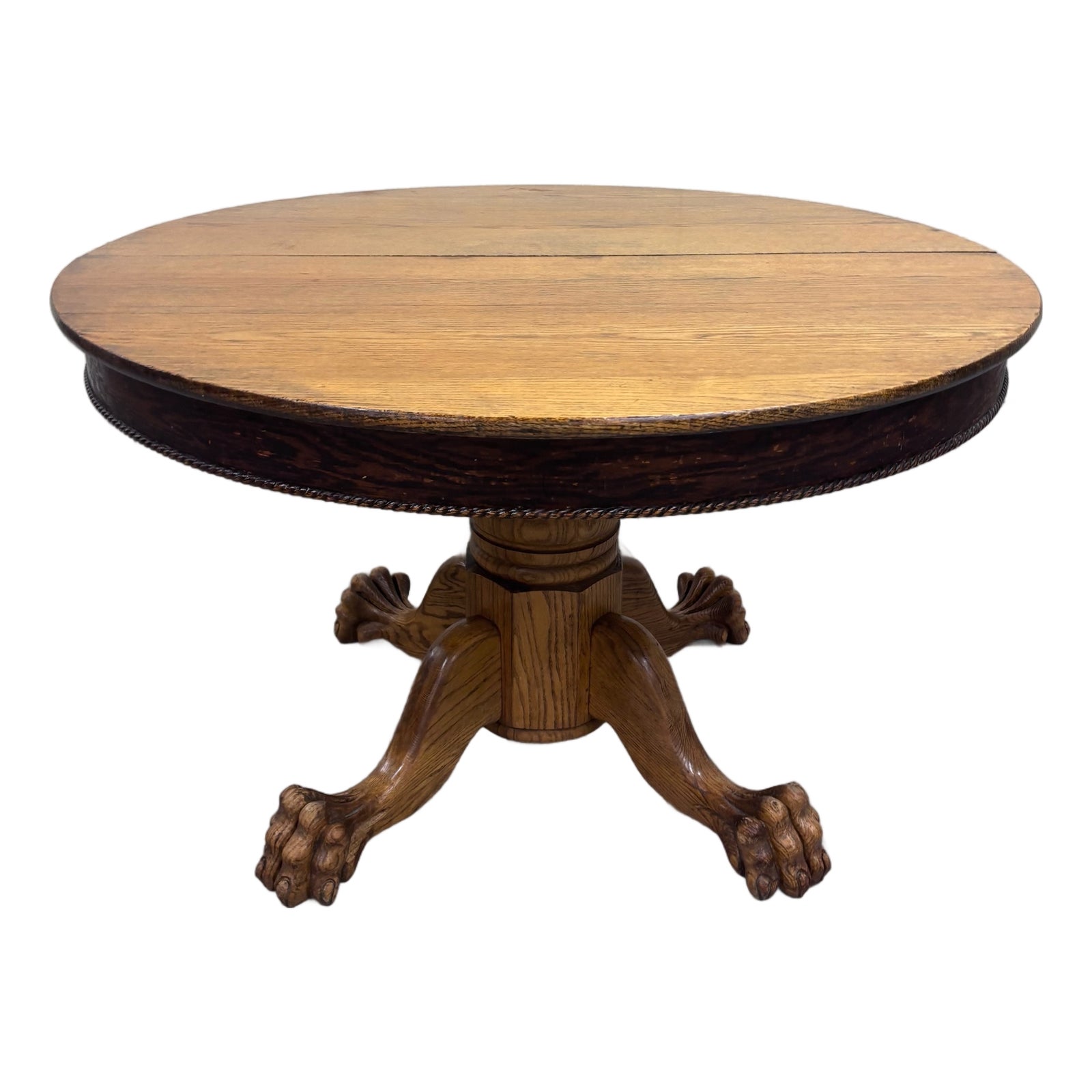 Antique Victorian 48 Inch Round Tiger Oak Claw Foot Pedestal Dining ...