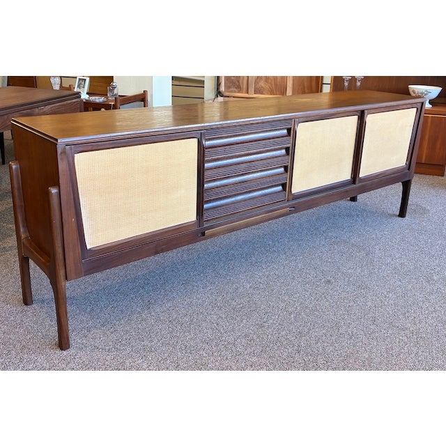 Mid-Century Modern European Mid Century Modern Teak Credenza W/ Wicker Door Panels c.1960 For Sale - Image 3 of 5