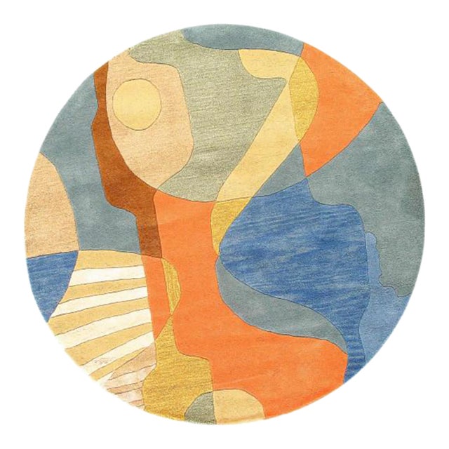 2020s Fine Hand Tufted Abstract Round Rug 5' For Sale