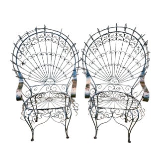 1960s Wrought Iron Peacock Chairs Set of Two For Sale