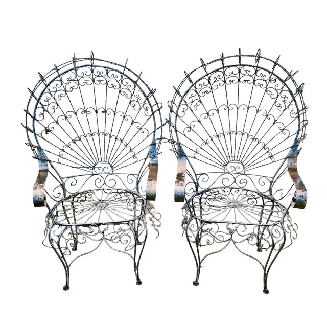 1960s Wrought Iron Peacock Chairs Set of Two For Sale
