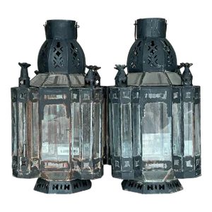 Vintage Boho Metal Moroccan Lanterns - a Pair