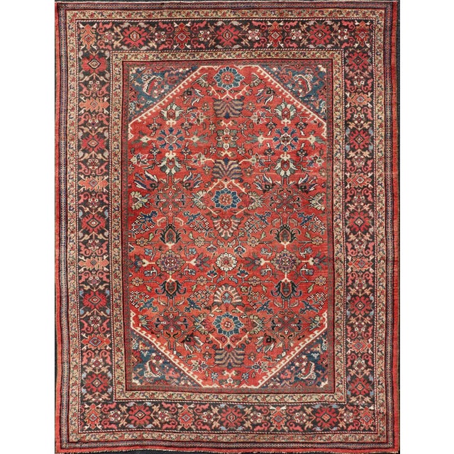 Antique Mahal Rug With All Over Design in Soft Red and Brown Border For Sale - Image 13 of 13
