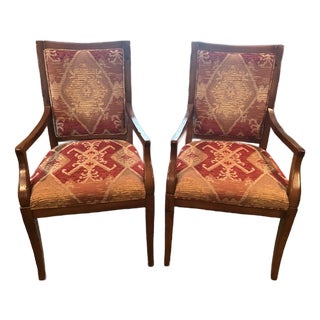 Pair of French Wood Framed Upholstered Dining Chairs For Sale