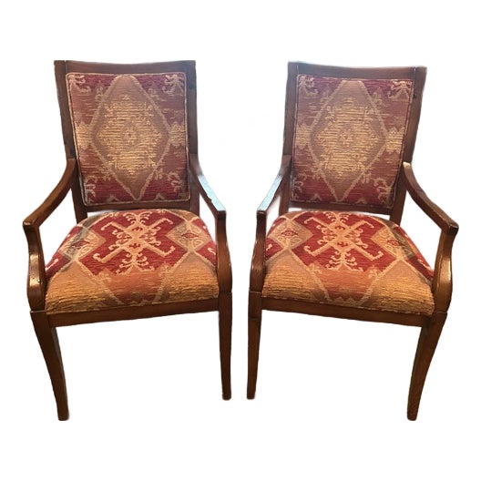 Pair of French Wood Framed Upholstered Dining Chairs For Sale