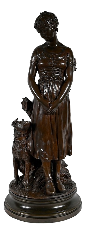 Truffot, Young Woman with Dog, Late 19th Century, Bronze