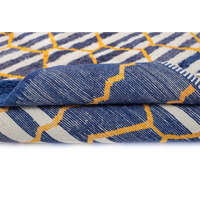 Navy Blue Premium Hand-Knotted Moroccan Wool Rug | 10'5" X 6'6" | One of a Kind For Sale - Image 8 of 9