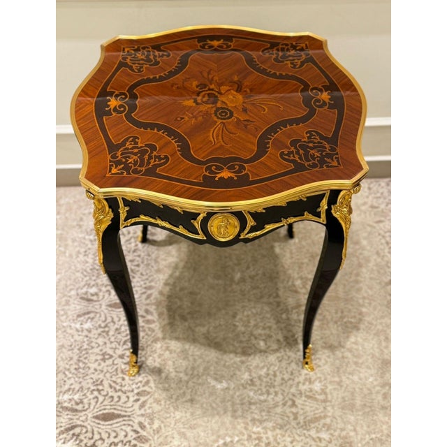 Black 1960s Louis XV Style Side Table Gilt Bronze Accent, Custom Made For Sale - Image 8 of 10