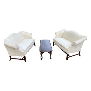 Chippendale Style Upholstered Loveseats Sofas- A Pair For Sale