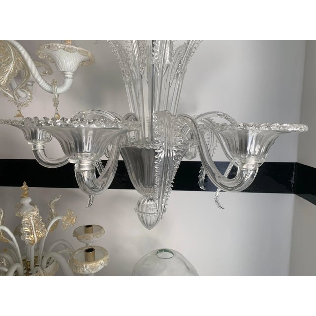 Venetian transparent murano glass chandelier with ferns "felci"leaves. lively and contemporary piece of italian art of...
