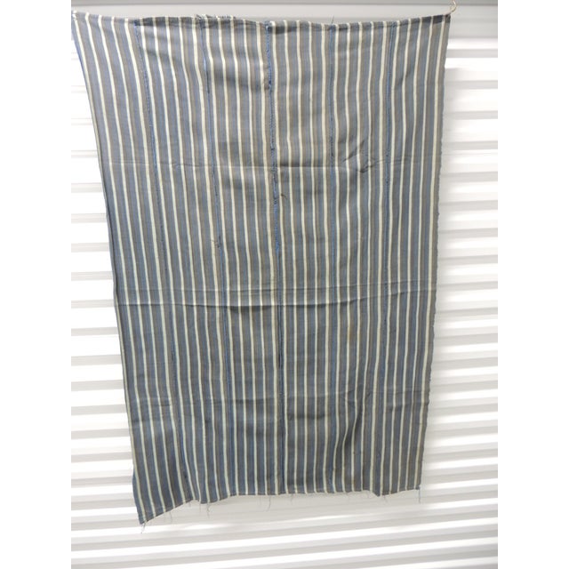 Vintage Blue and Natural Stripes Woven Cotton African Textile Panel For Sale - Image 4 of 5