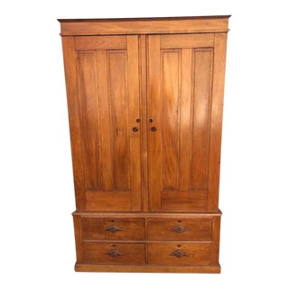 Late 19th Century Antique Victorian Pine Linen Press or Armoire For Sale