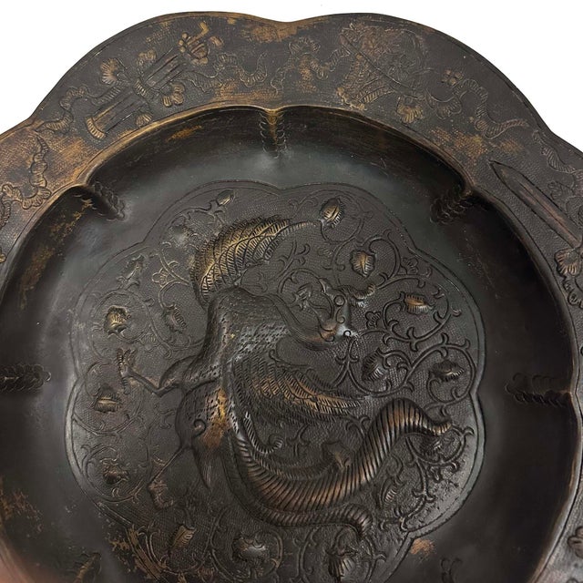 Antique Chinese Bronze Octagonal Dragon and Phoenix Plates For Sale - Image 12 of 15